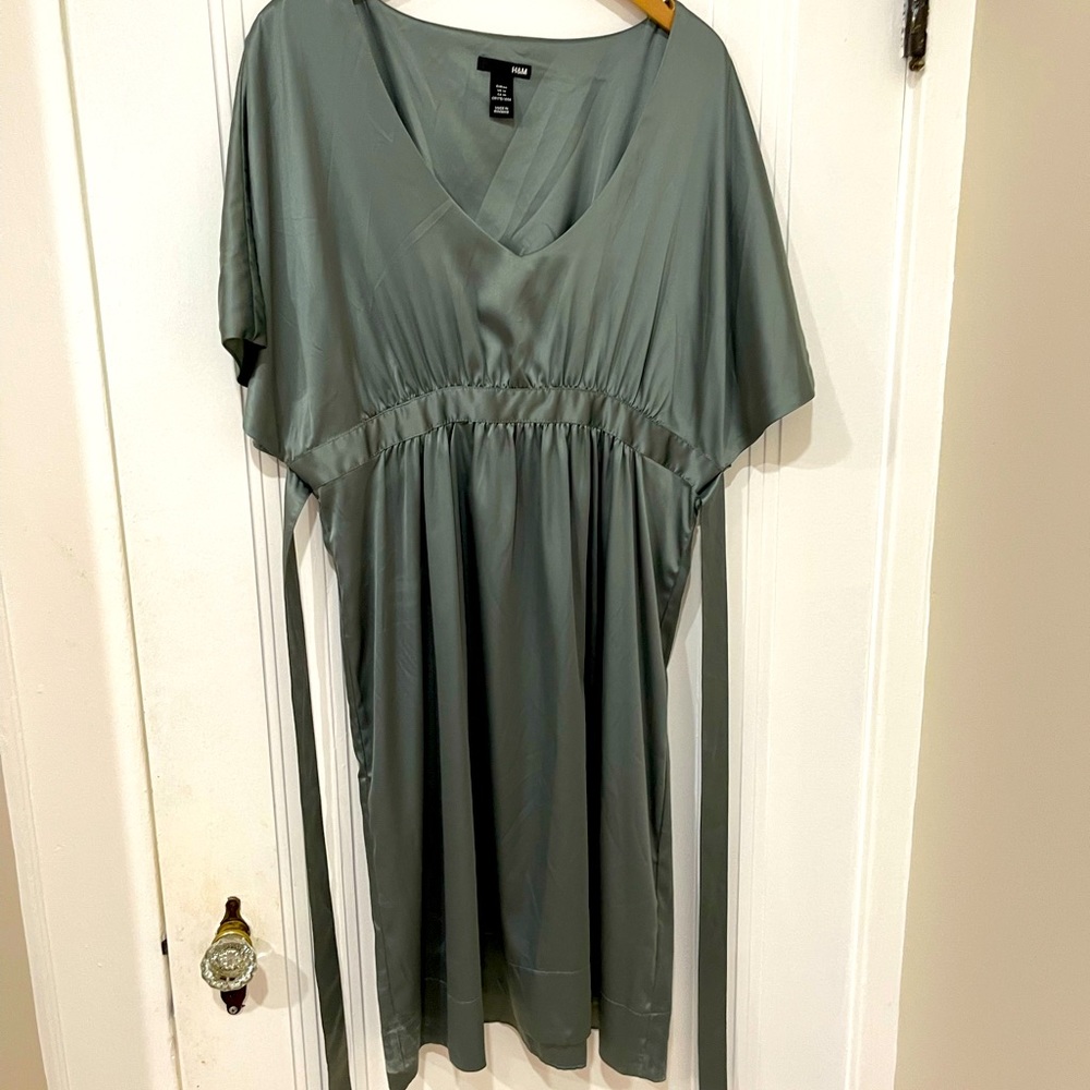 Sage Green Belted H&M Dress (Size 14)